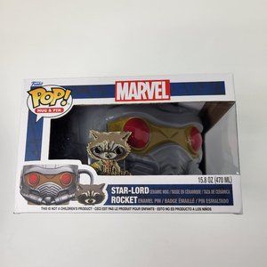 Funko Pop Marvel Star Lord Rocket Ceramic Mug & Enamel‎ Pin Set New Coffee Cup